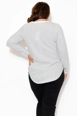 Cotton Tops<Betty Basics Megan White Stripe Long Sleeve Cotton Top