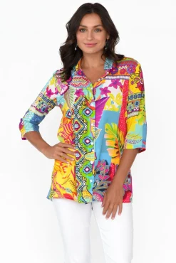 Shirts<Orientique Melba Blue Abstract Collared Shirt