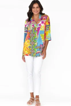 Shirts<Orientique Melba Blue Abstract Collared Shirt