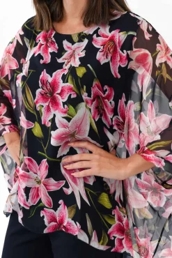 Sleeved Tops<L'amore Melvina Navy Floral Layer Top