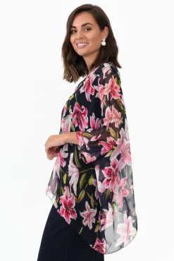 Sleeved Tops<L'amore Melvina Navy Floral Layer Top