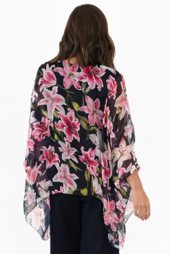 Sleeved Tops<L'amore Melvina Navy Floral Layer Top