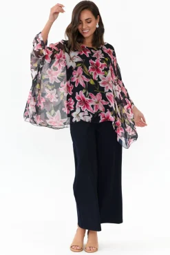 Sleeved Tops<L'amore Melvina Navy Floral Layer Top