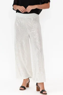 Pants<La Strada Mena White Sequin Wide Leg Pant