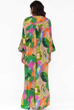 Maxi Dresses<Italian Star Menara Green Abstract Billow Dress