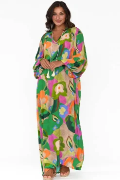 Maxi Dresses<Italian Star Menara Green Abstract Billow Dress
