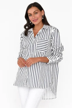 Cotton Tops<Circ The Label Merril Navy Stripe Cotton Poplin Shirt