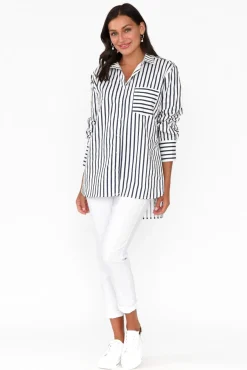 Cotton Tops<Circ The Label Merril Navy Stripe Cotton Poplin Shirt