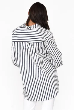 Cotton Tops<Circ The Label Merril Navy Stripe Cotton Poplin Shirt