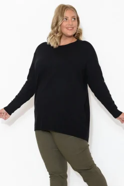 Jumpers<Cali and Co Meryl Black Wool Blend Drape Jumper