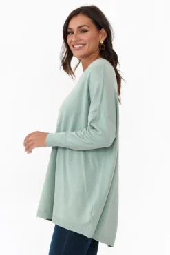 Knitwear<Cali and Co Meryl Sage Wool Blend Drape Jumper