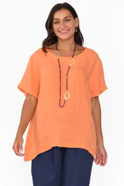 Linen Tops<Cali and Co Micah Apricot Linen Scoop Neck Top