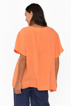 Linen Tops<Cali and Co Micah Apricot Linen Scoop Neck Top