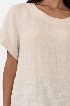 Linen Tops<Cali and Co Micah Beige Linen Scoop Neck Top