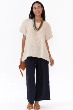 Linen Tops<Cali and Co Micah Beige Linen Scoop Neck Top