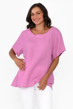 Linen Tops<Cali and Co Micah Pink Linen Scoop Neck Top