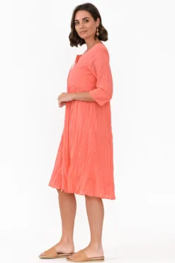 Cotton Dresses<One Summer Milana Coral Crinkle Cotton Dress