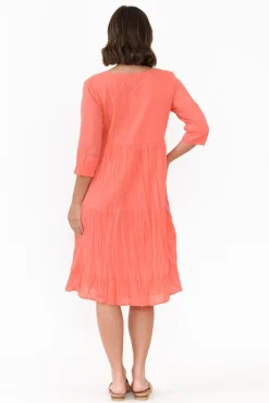 Cotton Dresses<One Summer Milana Coral Crinkle Cotton Dress