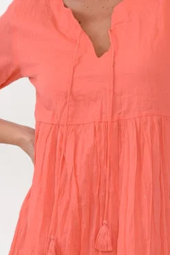 Cotton Dresses<One Summer Milana Coral Crinkle Cotton Dress