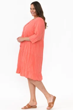 Cotton Dresses<One Summer Milana Coral Crinkle Cotton Dress