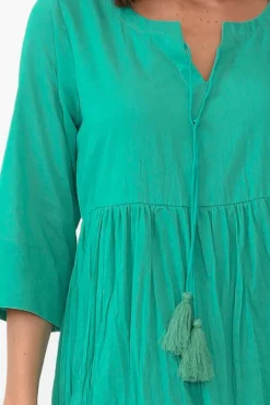 Below Knee Dresses<One Summer Milana Emerald Crinkle Cotton Dress
