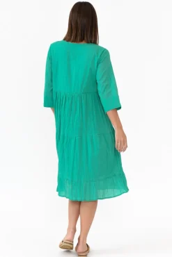 Below Knee Dresses<One Summer Milana Emerald Crinkle Cotton Dress
