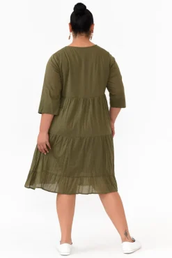 Cotton Dresses<One Summer Milana Khaki Crinkle Cotton Dress