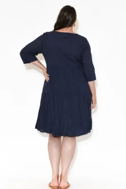 Cotton Dresses<One Summer Milana Navy Crinkle Cotton Dress