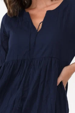 Cotton Dresses<One Summer Milana Navy Crinkle Cotton Dress