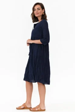 Cotton Dresses<One Summer Milana Navy Crinkle Cotton Dress