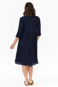 Cotton Dresses<One Summer Milana Navy Crinkle Cotton Dress