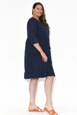 Cotton Dresses<One Summer Milana Navy Crinkle Cotton Dress