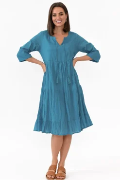 Cotton Dresses<One Summer Milana Ocean Crinkle Cotton Dress