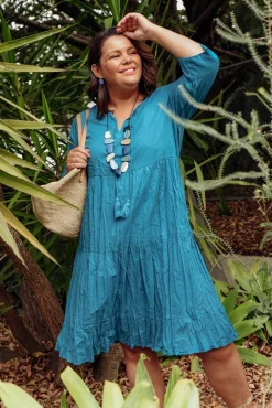 Cotton Dresses<One Summer Milana Ocean Crinkle Cotton Dress