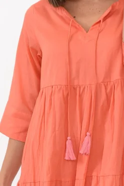 Cotton Dresses<One Summer Milana Peach Crinkle Cotton Dress