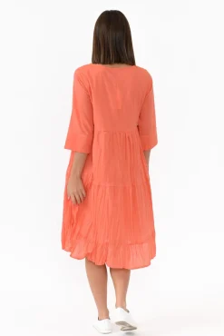 Cotton Dresses<One Summer Milana Peach Crinkle Cotton Dress