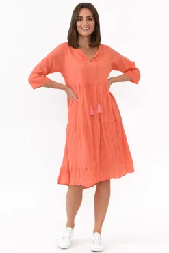 Cotton Dresses<One Summer Milana Peach Crinkle Cotton Dress