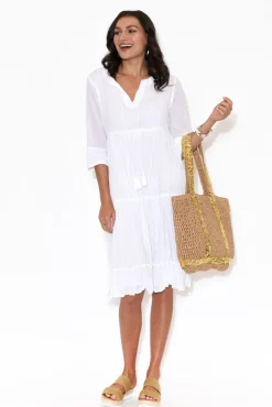 Cotton Dresses<One Summer Milana White Crinkle Cotton Dress