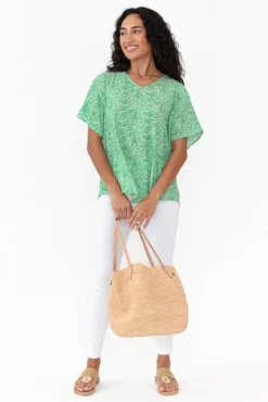 Linen Tops<Willow Tree Miles Green Leaf Linen Blend Top