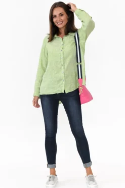 Linen Tops<Worthier Millie Green Linen Shirt