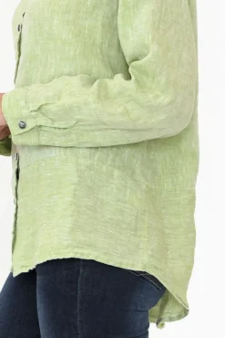 Linen Tops<Worthier Millie Green Linen Shirt