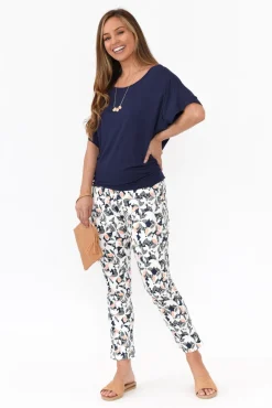 Pants<Bamboo Whispers Milo Navy Floral Stretch Pant
