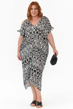 Midi Dresses<Slate the Label Miranda Black Geo Cold Shoulder Kaftan
