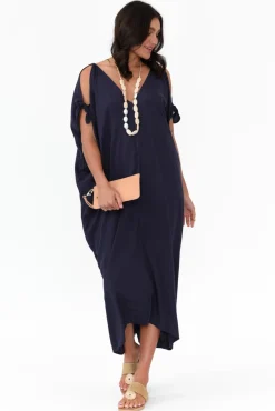 Maxi Dresses<Slate the Label Miranda Navy Cold Shoulder Kaftan