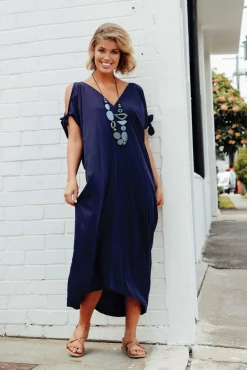 Maxi Dresses<Slate the Label Miranda Navy Cold Shoulder Kaftan