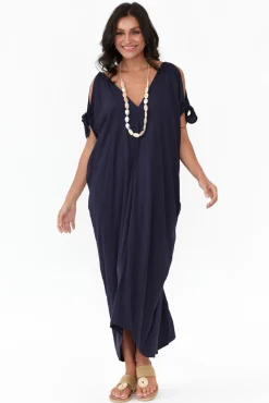 Maxi Dresses<Slate the Label Miranda Navy Cold Shoulder Kaftan