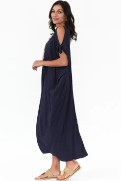Maxi Dresses<Slate the Label Miranda Navy Cold Shoulder Kaftan