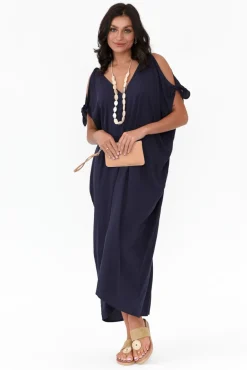 Maxi Dresses<Slate the Label Miranda Navy Cold Shoulder Kaftan