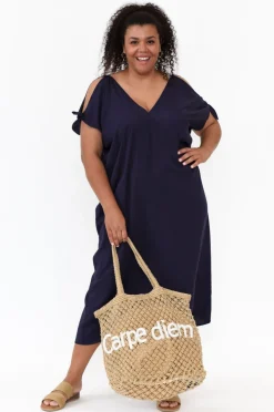 Maxi Dresses<Slate the Label Miranda Navy Cold Shoulder Kaftan