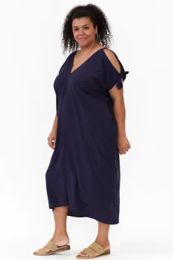 Maxi Dresses<Slate the Label Miranda Navy Cold Shoulder Kaftan